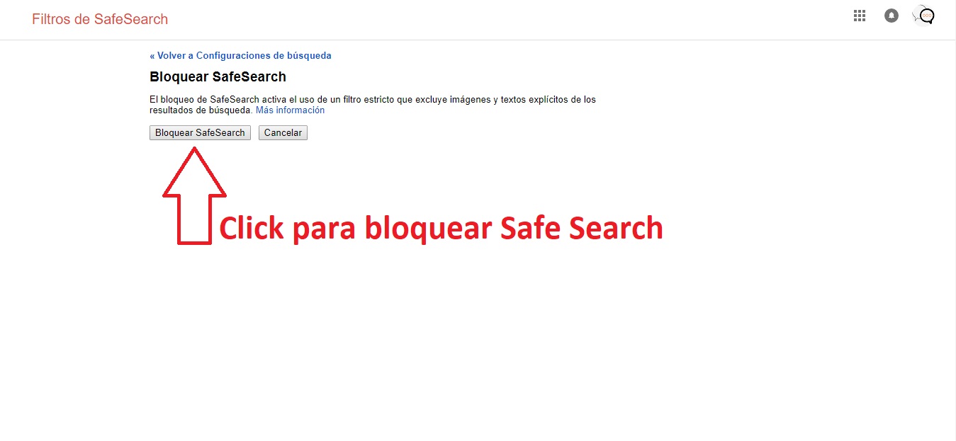 pantalla activar bloquear safe search google