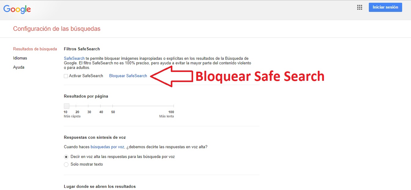 pantalla bloquear safe search google