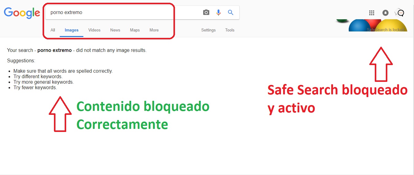 pantalla safe search activo google